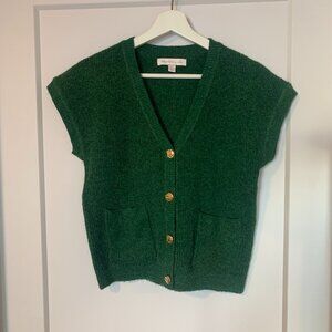 Monteau Los Angeles Green Sweater Shortsleeve Cardigan  - Boxy Relaxed Fit - S/M